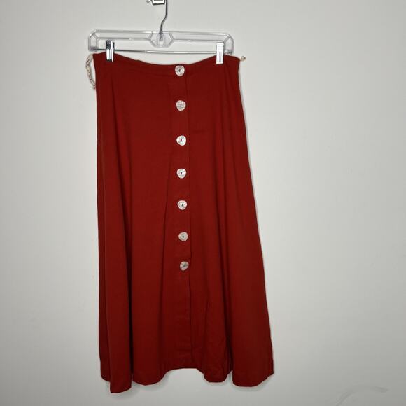 IDA Skirt Womens Small Red Button Front Boho Midi Elastic Waist Brazil - Picture 4 of 8